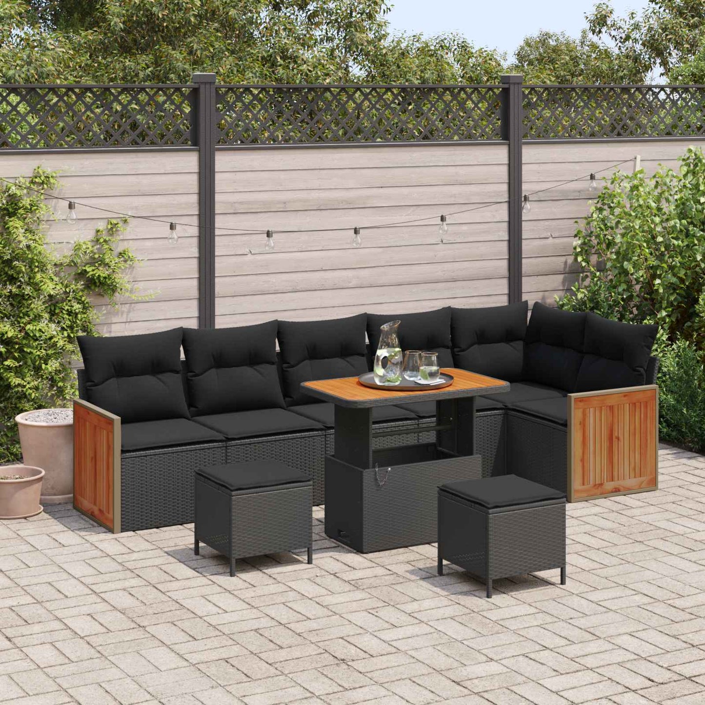 Tuinbankenset met kussen 11 pcs Zwart poly rattan is nu te koop bij PeponiXL, paradijselijk wonen!