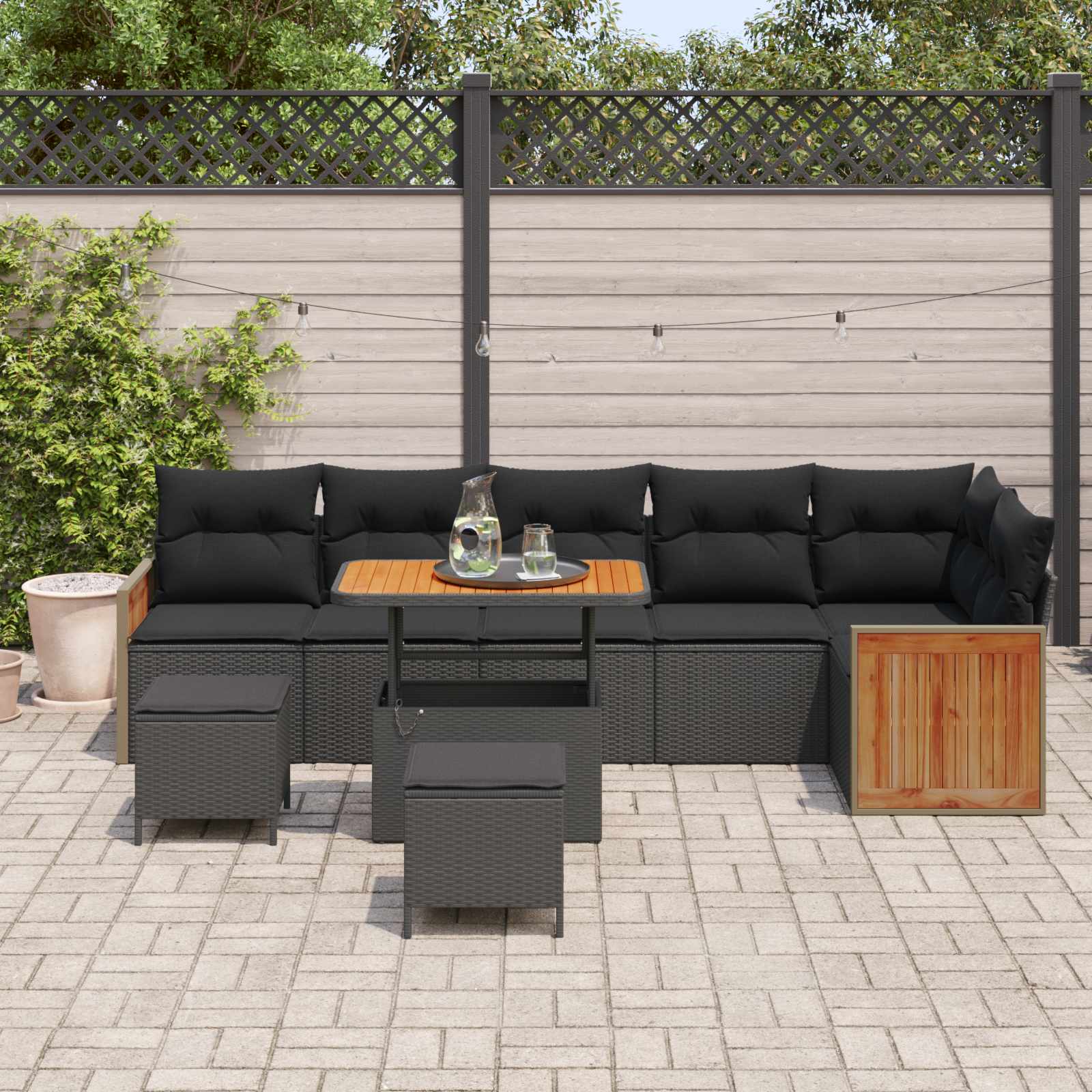 Tuinbankenset met kussen 11 pcs Zwart poly rattan is nu te koop bij PeponiXL, paradijselijk wonen!
