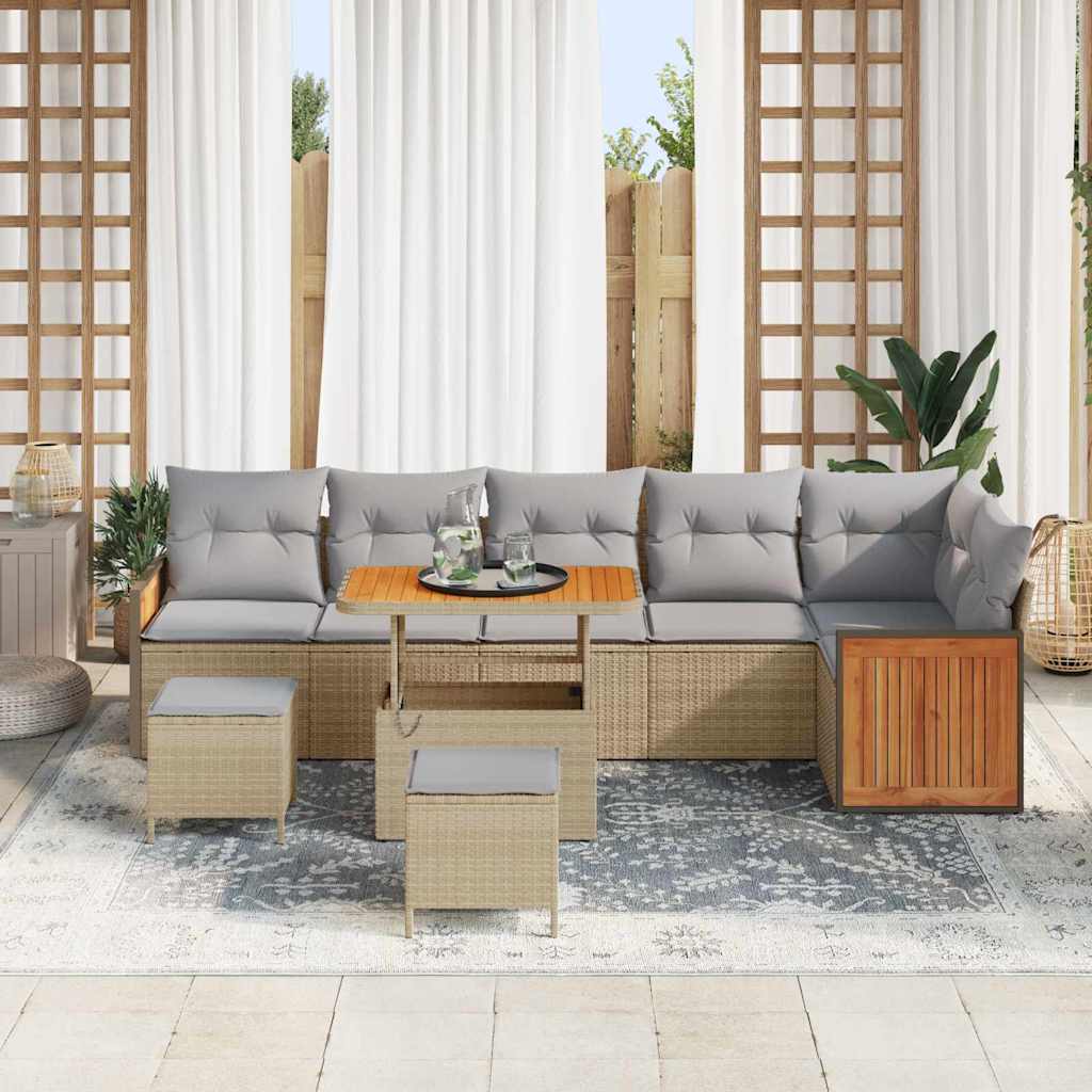 Tuinbankenset 11 pcs Beige en Licht Grijs poly rattan is nu te koop bij PeponiXL, paradijselijk wonen!