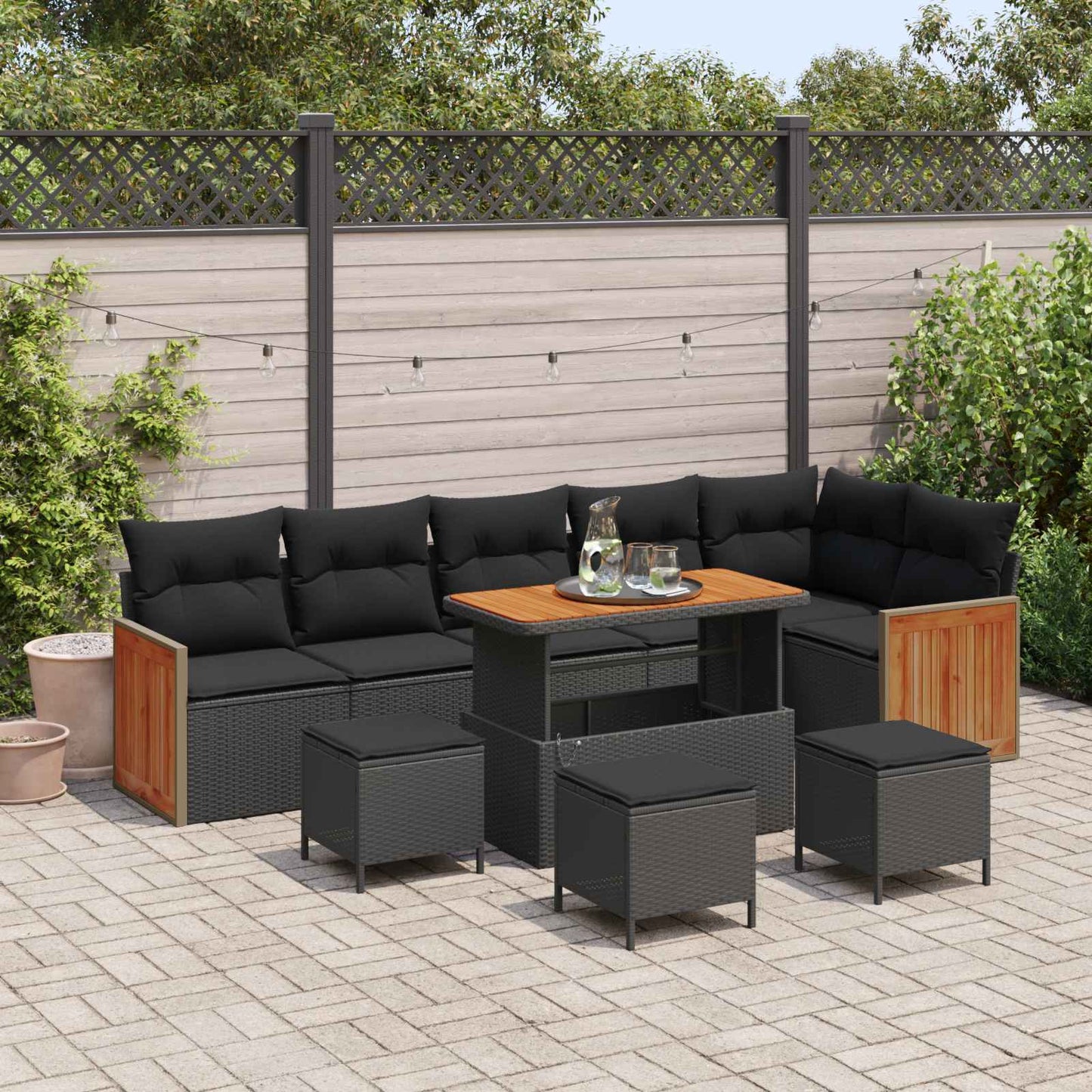 Tuinbankenset met kussen 12 pcs Zwart poly rattan is nu te koop bij PeponiXL, paradijselijk wonen!