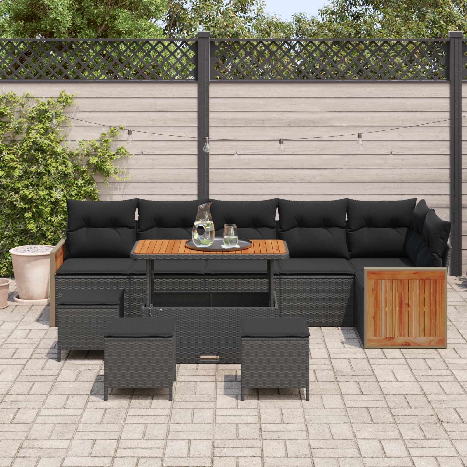 Tuinbankenset met kussen 12 pcs Zwart poly rattan is nu te koop bij PeponiXL, paradijselijk wonen!