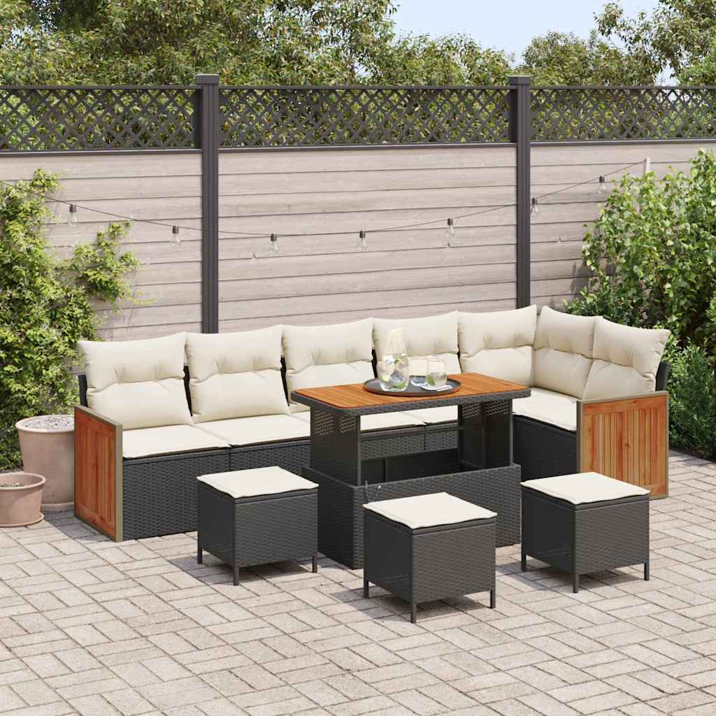 Tuinbankenset met kussen 12 pcs Zwart en Crème poly rattan is nu te koop bij PeponiXL, paradijselijk wonen!
