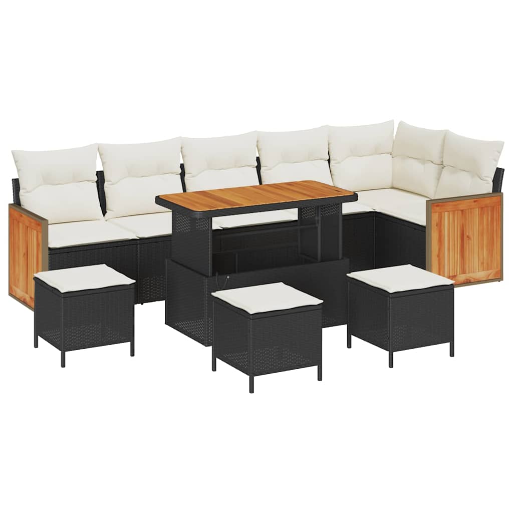 Tuinbankenset met kussen 12 pcs Zwart en Crème poly rattan is nu te koop bij PeponiXL, paradijselijk wonen!