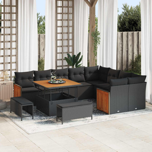 Tuinbankenset met kussen 13 pcs Zwart poly rattan is nu te koop bij PeponiXL, paradijselijk wonen!