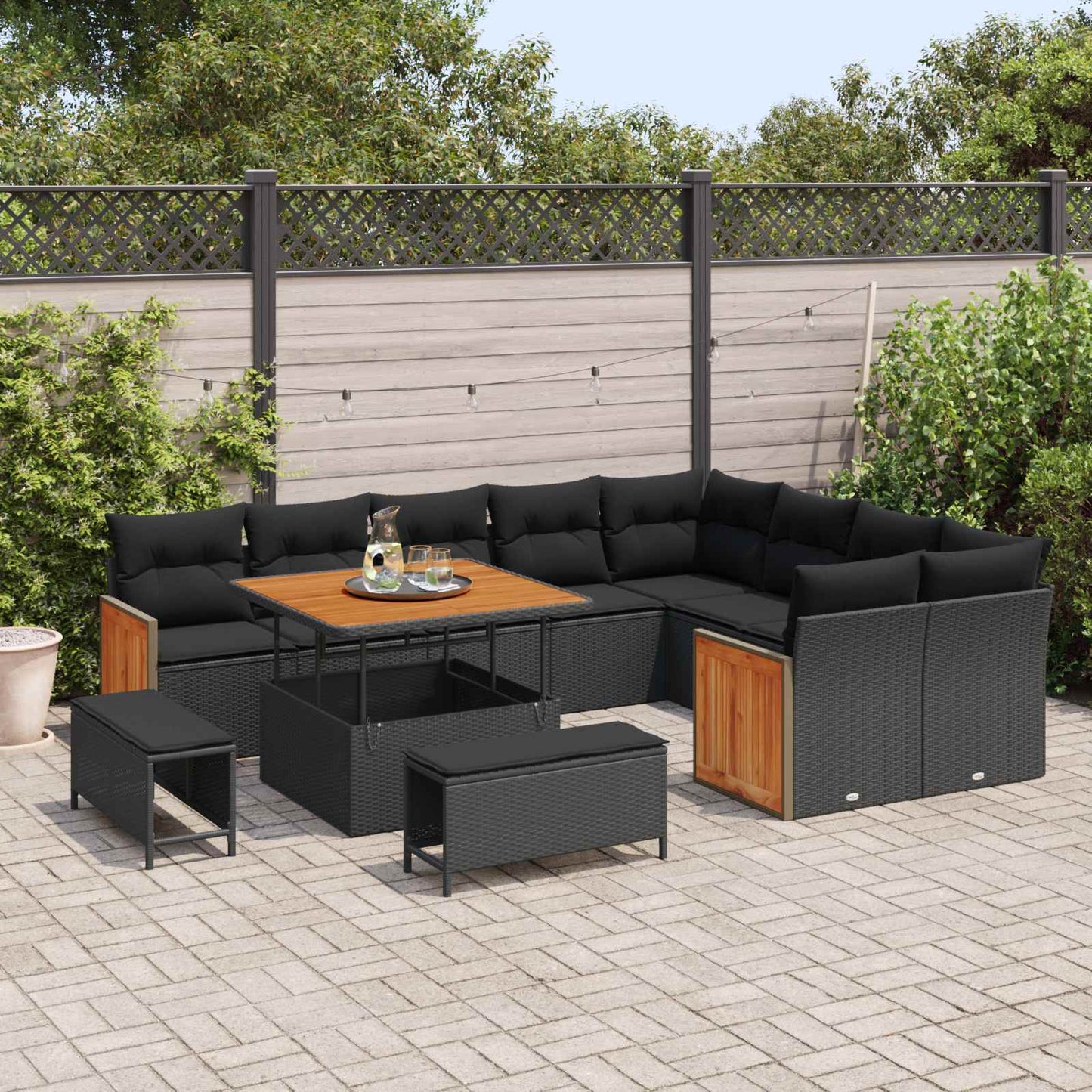 Tuinbankenset met kussen 13 pcs Zwart poly rattan is nu te koop bij PeponiXL, paradijselijk wonen!