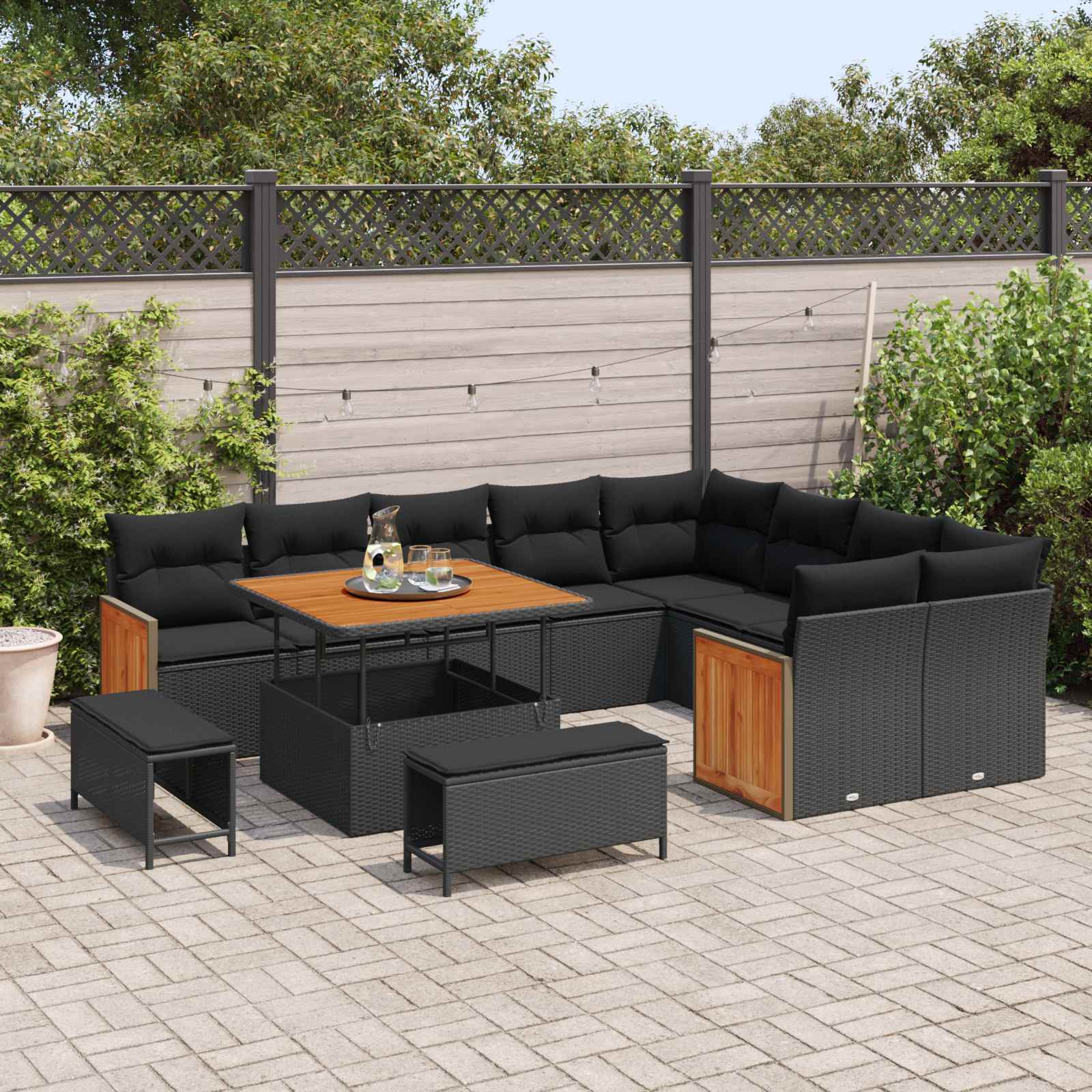 Tuinbankenset met kussen 13 pcs Zwart poly rattan is nu te koop bij PeponiXL, paradijselijk wonen!