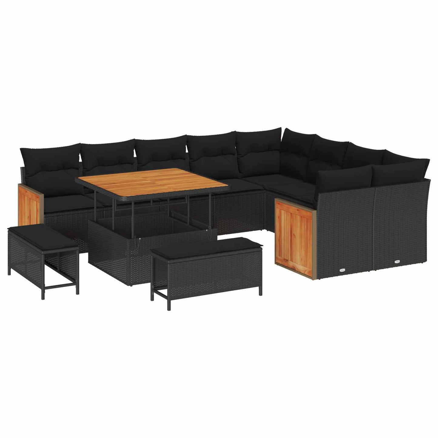 Tuinbankenset met kussen 13 pcs Zwart poly rattan is nu te koop bij PeponiXL, paradijselijk wonen!