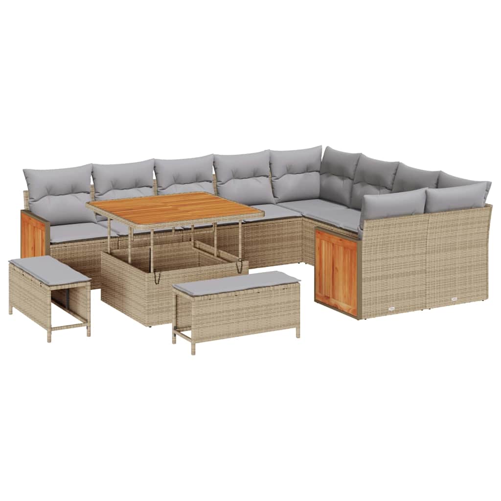 Tuinbankenset 13 pcs Beige en Licht Grijs poly rattan is nu te koop bij PeponiXL, paradijselijk wonen!