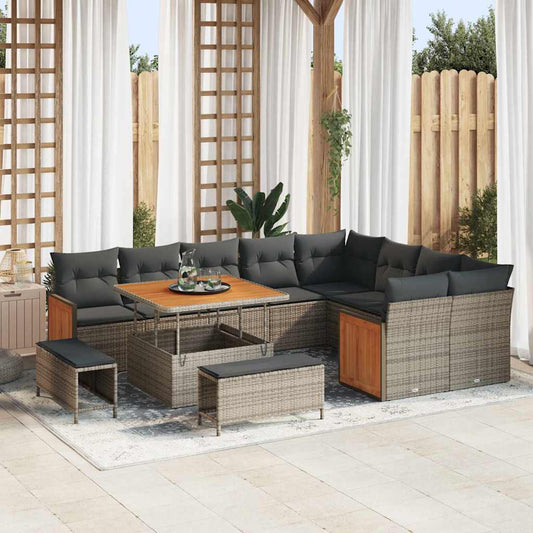 Tuinbankenset met kussen 13 pcs Grijs poly rattan is nu te koop bij PeponiXL, paradijselijk wonen!