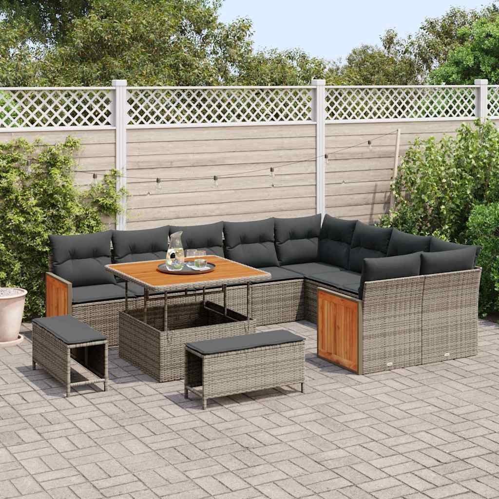 Tuinbankenset met kussen 13 pcs Grijs poly rattan is nu te koop bij PeponiXL, paradijselijk wonen!