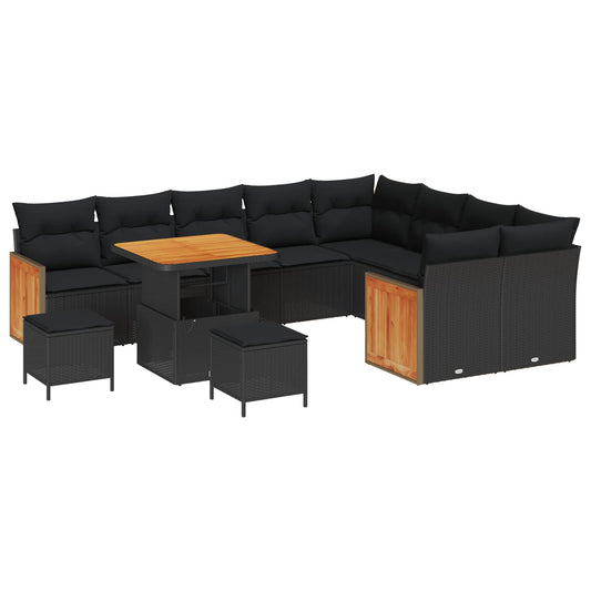 Tuinbankenset met kussen 13 pcs Zwart poly rattan is nu te koop bij PeponiXL, paradijselijk wonen!