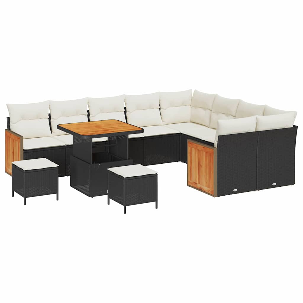Tuinbankenset met kussen 13 pcs Zwart en Crème poly rattan is nu te koop bij PeponiXL, paradijselijk wonen!