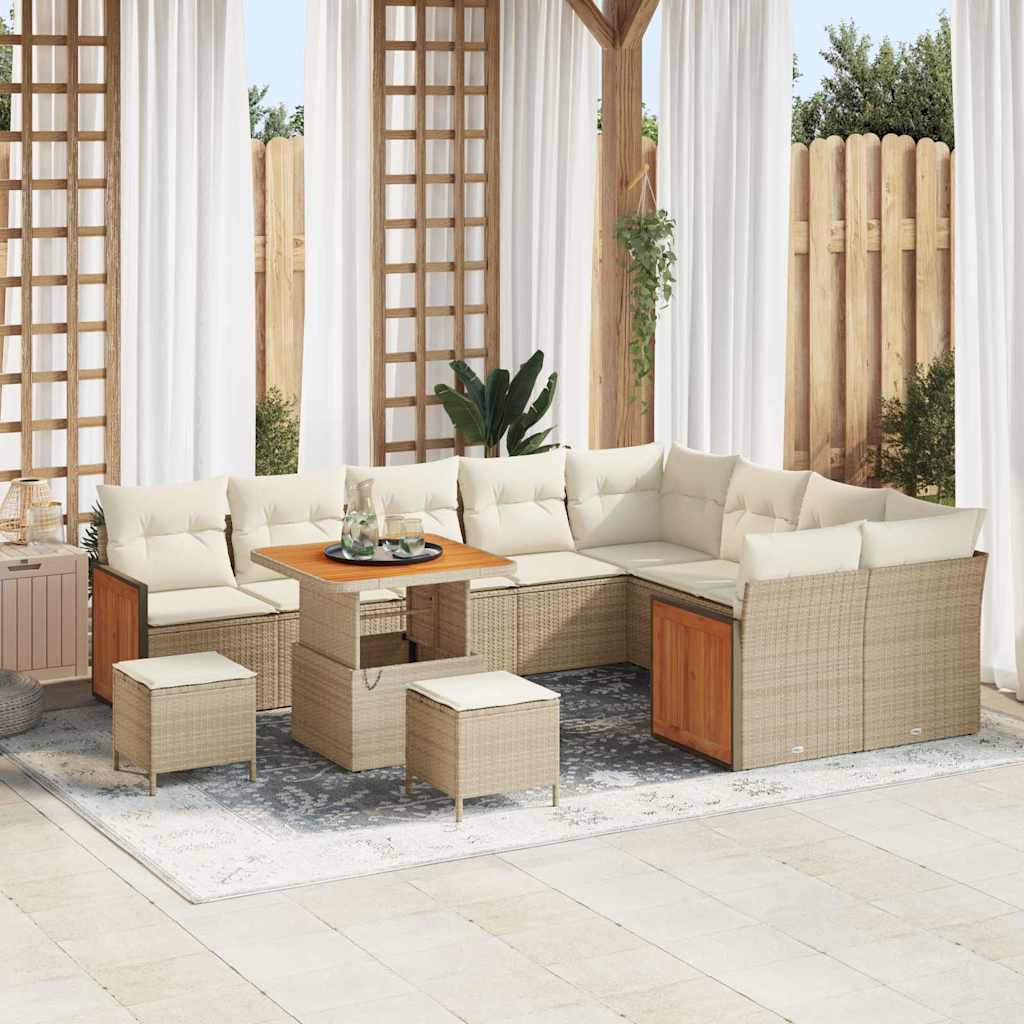 Tuinbankenset met kussen 13 pcs Beige en Crème poly rattan is nu te koop bij PeponiXL, paradijselijk wonen!
