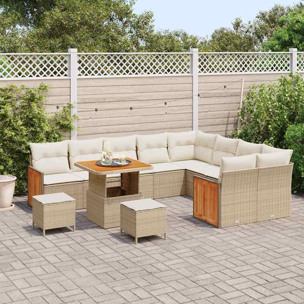Tuinbankenset met kussen 13 pcs Beige en Crème poly rattan is nu te koop bij PeponiXL, paradijselijk wonen!