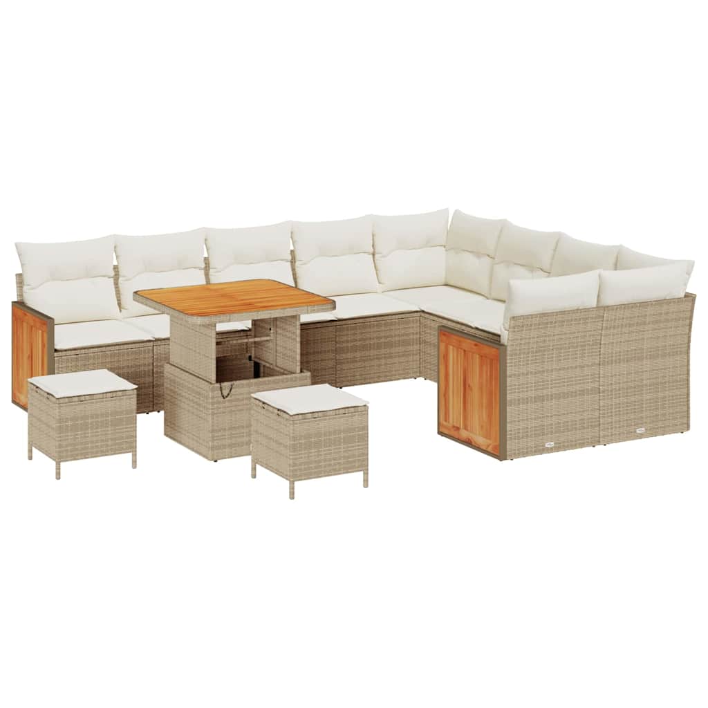 Tuinbankenset met kussen 13 pcs Beige en Crème poly rattan is nu te koop bij PeponiXL, paradijselijk wonen!