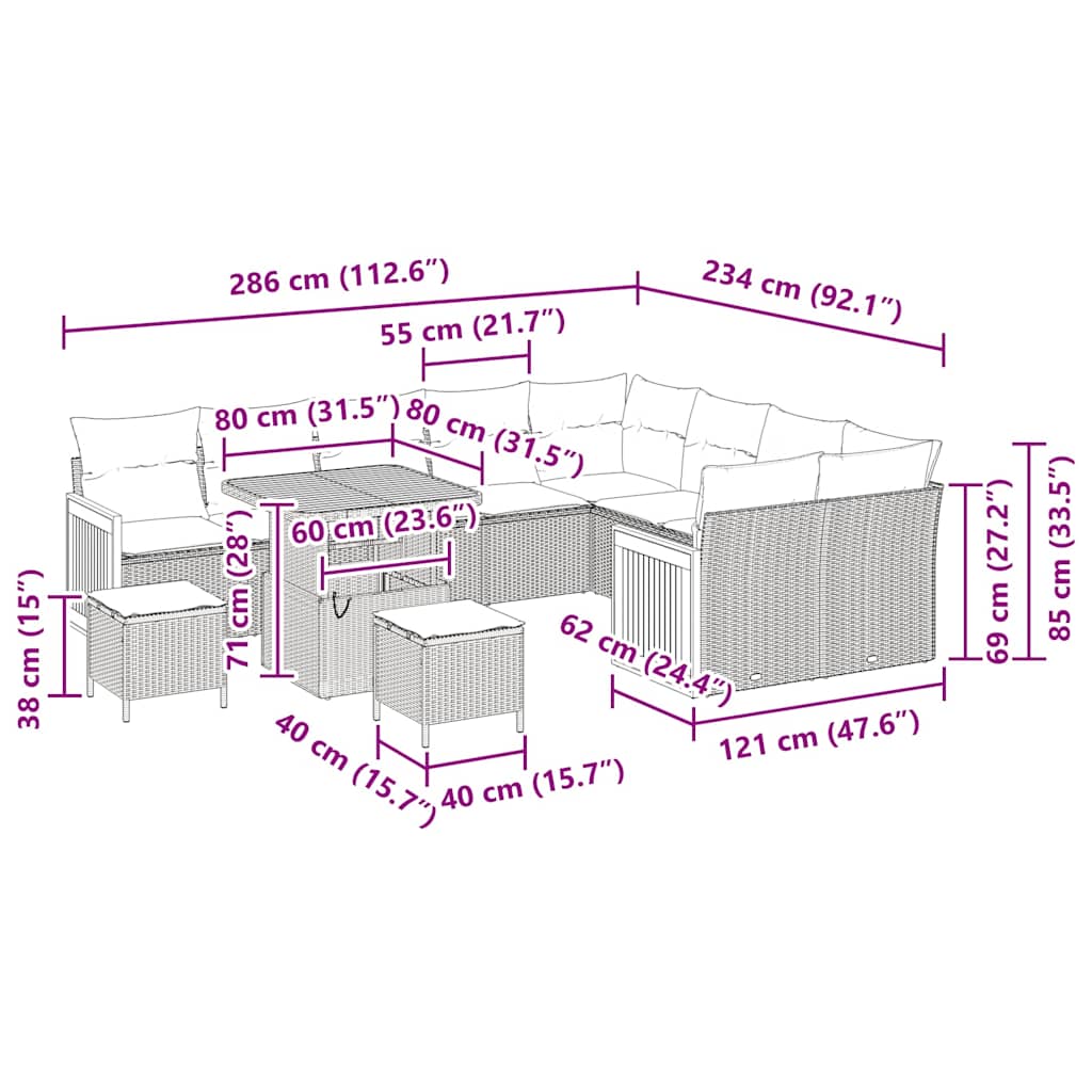 Tuinbankenset met kussen 13 pcs Beige en Crème poly rattan is nu te koop bij PeponiXL, paradijselijk wonen!