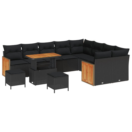 Tuinbankenset met kussen 13 pcs Zwart poly rattan is nu te koop bij PeponiXL, paradijselijk wonen!