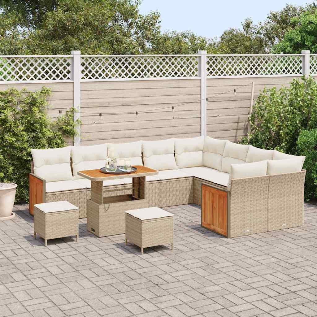 Tuinbankenset met kussen 13 pcs Beige en Crème poly rattan is nu te koop bij PeponiXL, paradijselijk wonen!