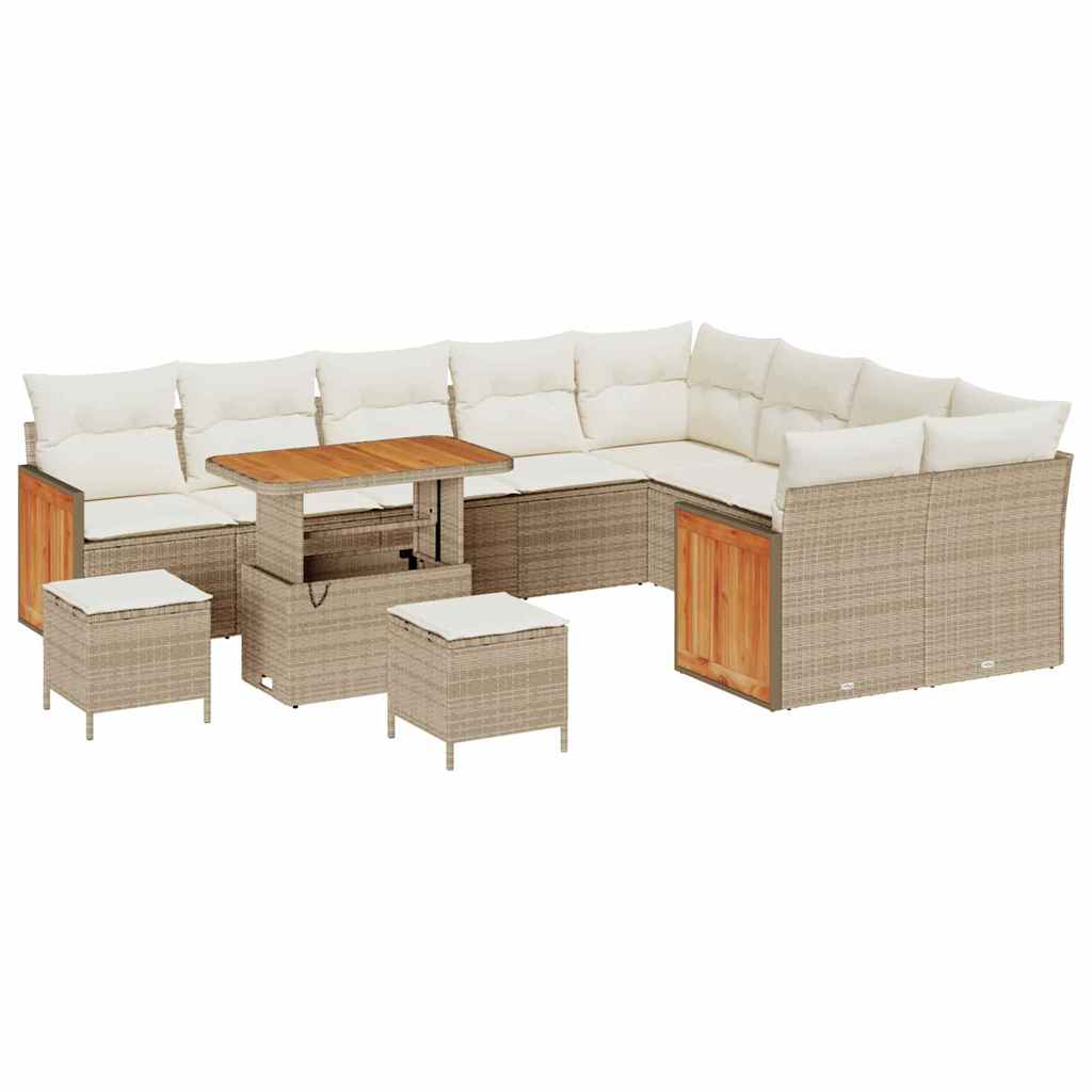 Tuinbankenset met kussen 13 pcs Beige en Crème poly rattan is nu te koop bij PeponiXL, paradijselijk wonen!