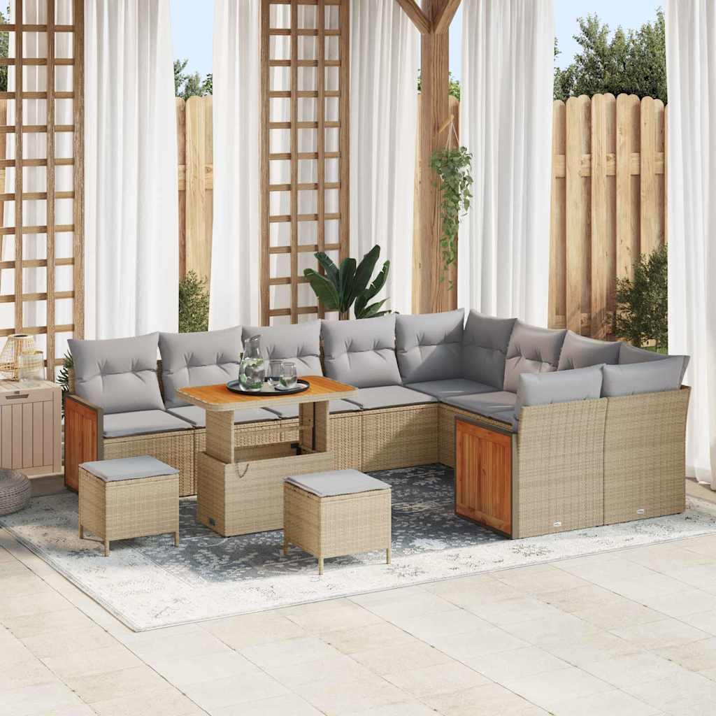Tuinbankenset 13 pcs Beige en Licht Grijs poly rattan is nu te koop bij PeponiXL, paradijselijk wonen!