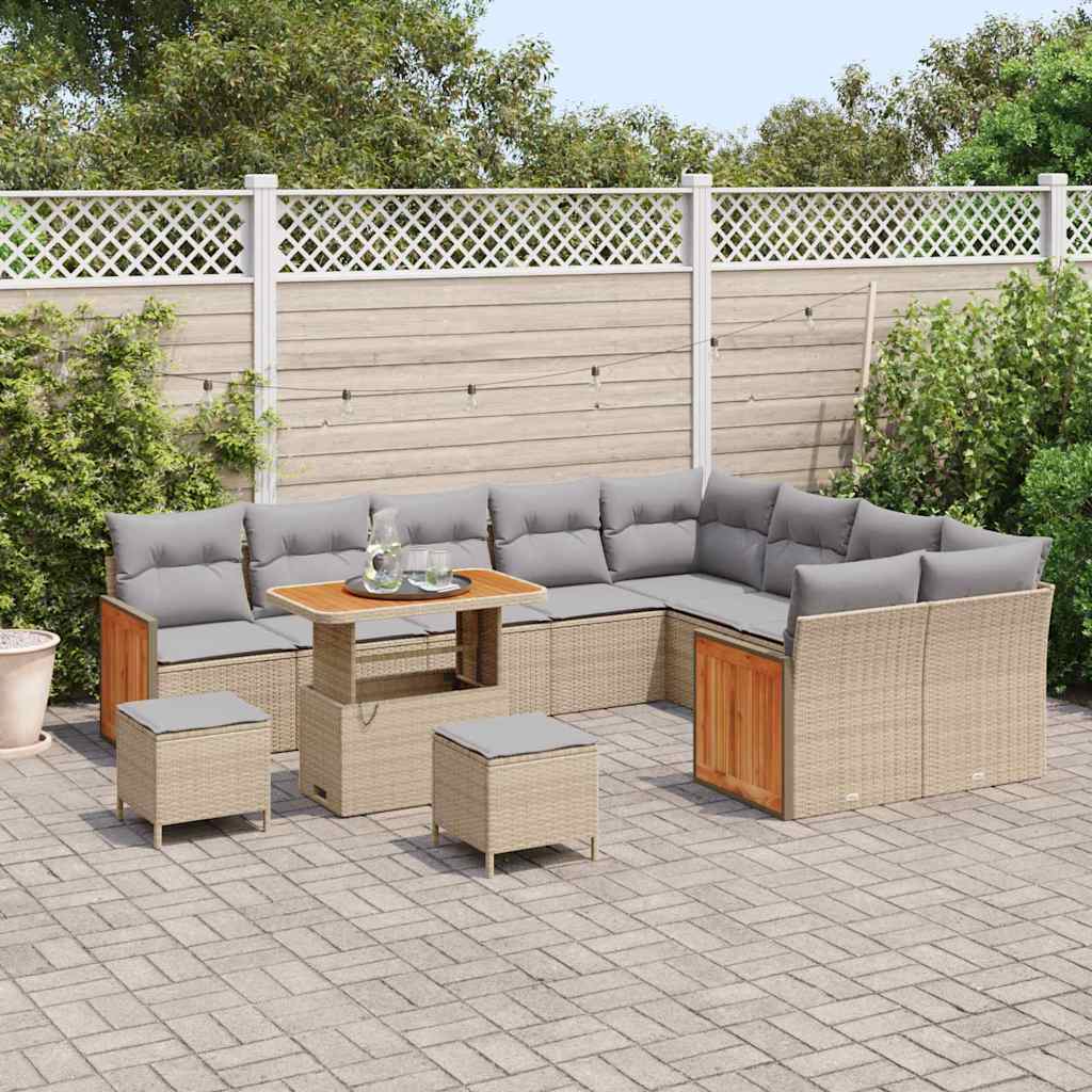 Tuinbankenset 13 pcs Beige en Licht Grijs poly rattan is nu te koop bij PeponiXL, paradijselijk wonen!