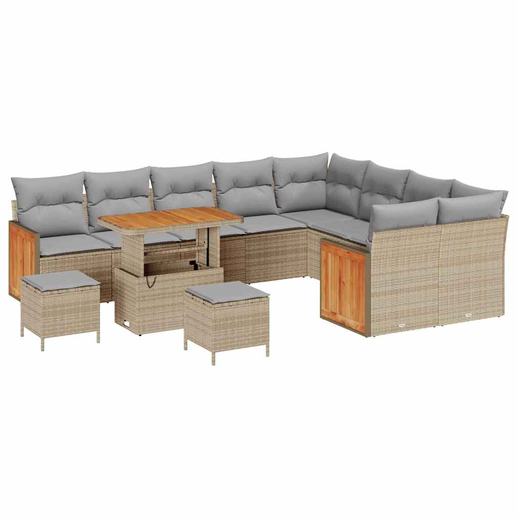 Tuinbankenset 13 pcs Beige en Licht Grijs poly rattan is nu te koop bij PeponiXL, paradijselijk wonen!