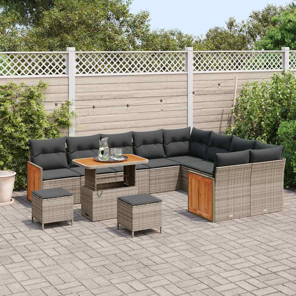 Tuinbankenset met kussen 13 pcs Grijs poly rattan is nu te koop bij PeponiXL, paradijselijk wonen!