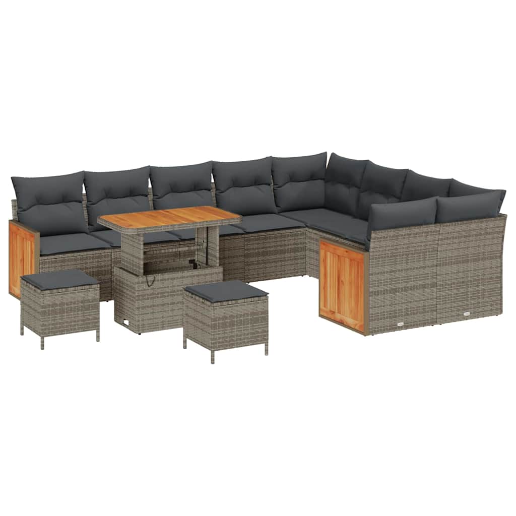 Tuinbankenset met kussen 13 pcs Grijs poly rattan is nu te koop bij PeponiXL, paradijselijk wonen!