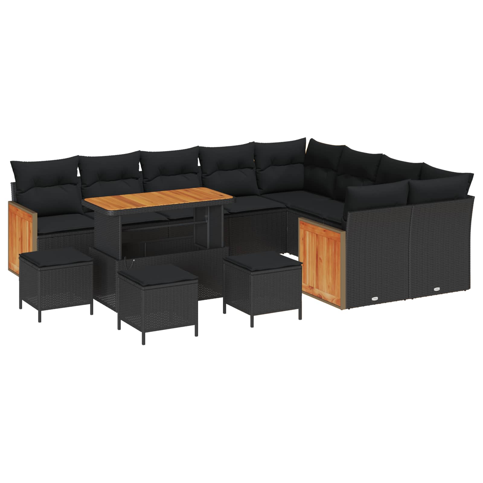 Tuinbankenset met kussen 14 pcs Zwart poly rattan is nu te koop bij PeponiXL, paradijselijk wonen!