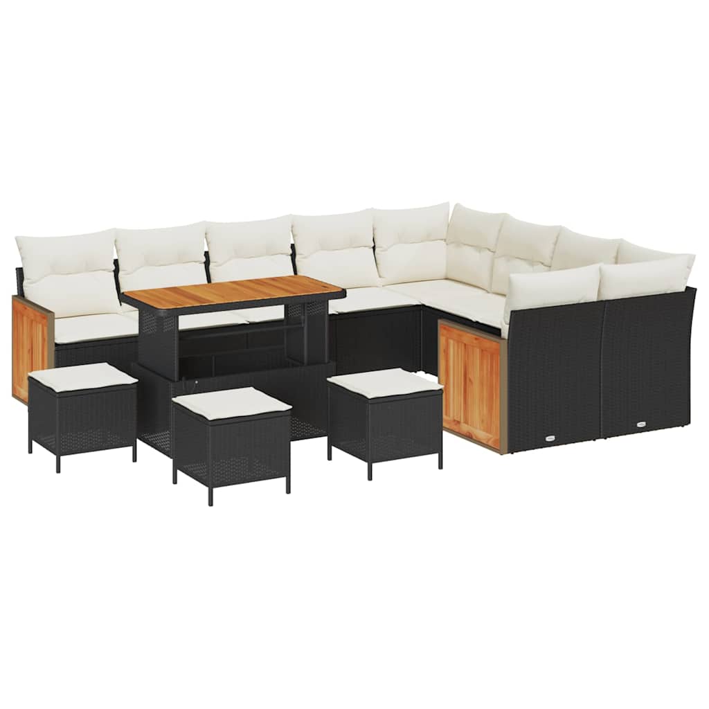 Tuinbankenset met kussen 14 pcs Zwart en Crème poly rattan is nu te koop bij PeponiXL, paradijselijk wonen!