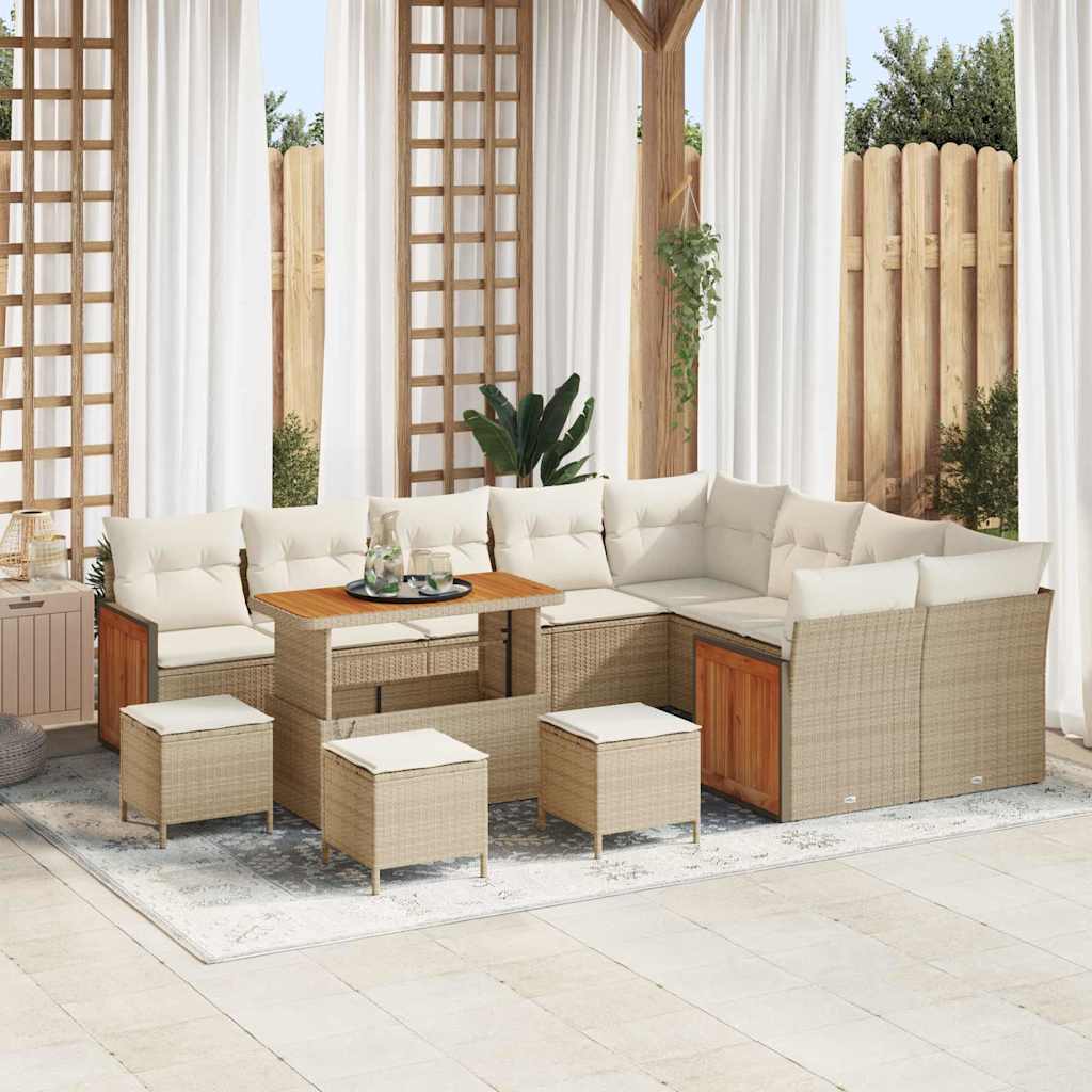 Tuinbankenset met kussen 14 pcs Beige en Crème poly rattan is nu te koop bij PeponiXL, paradijselijk wonen!