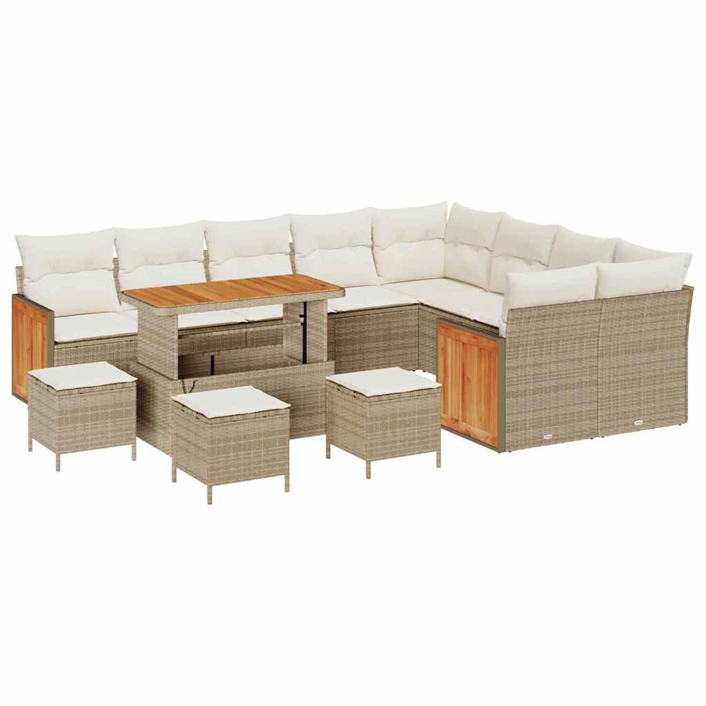 Tuinbankenset met kussen 14 pcs Beige en Crème poly rattan is nu te koop bij PeponiXL, paradijselijk wonen!