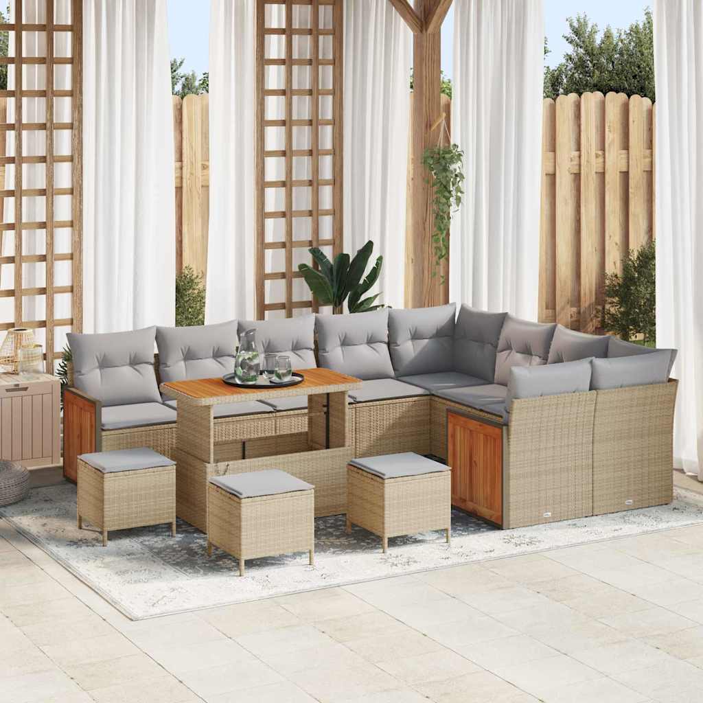 Tuinbankenset 14 pcs Beige en Licht Grijs poly rattan is nu te koop bij PeponiXL, paradijselijk wonen!