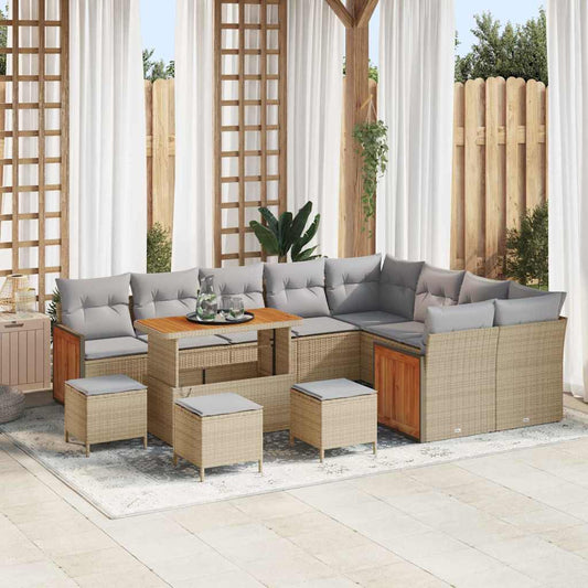 Tuinbankenset 14 pcs Beige en Licht Grijs poly rattan is nu te koop bij PeponiXL, paradijselijk wonen!