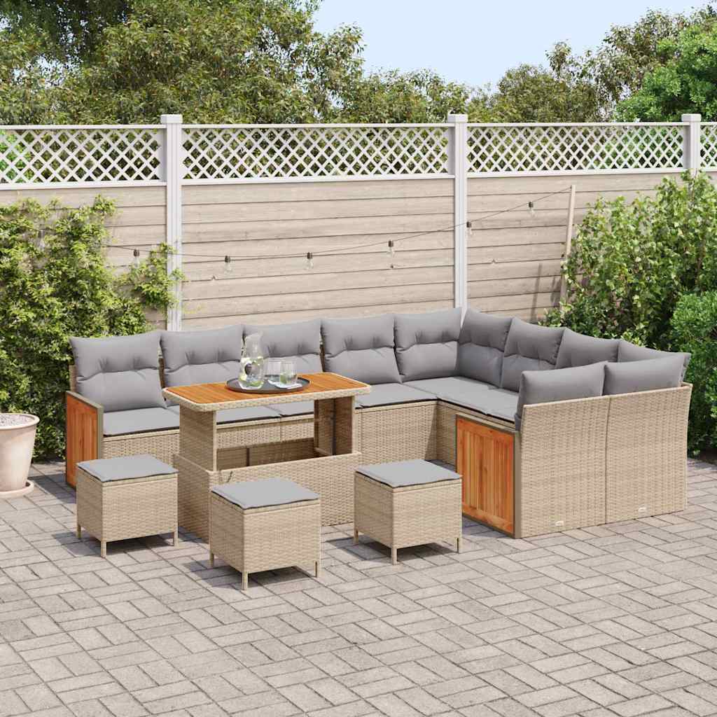 Tuinbankenset 14 pcs Beige en Licht Grijs poly rattan is nu te koop bij PeponiXL, paradijselijk wonen!