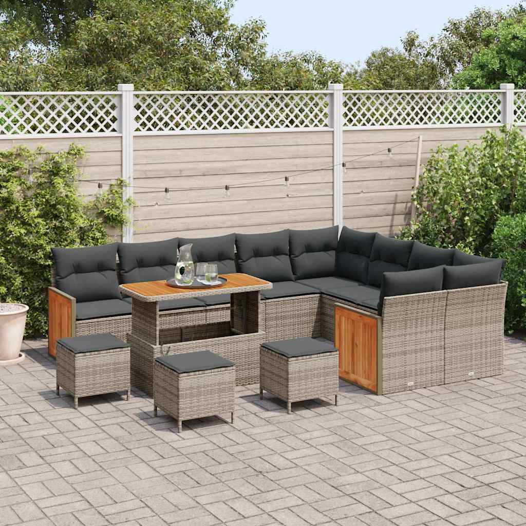 Tuinbankenset met kussen 14 pcs Grijs poly rattan is nu te koop bij PeponiXL, paradijselijk wonen!