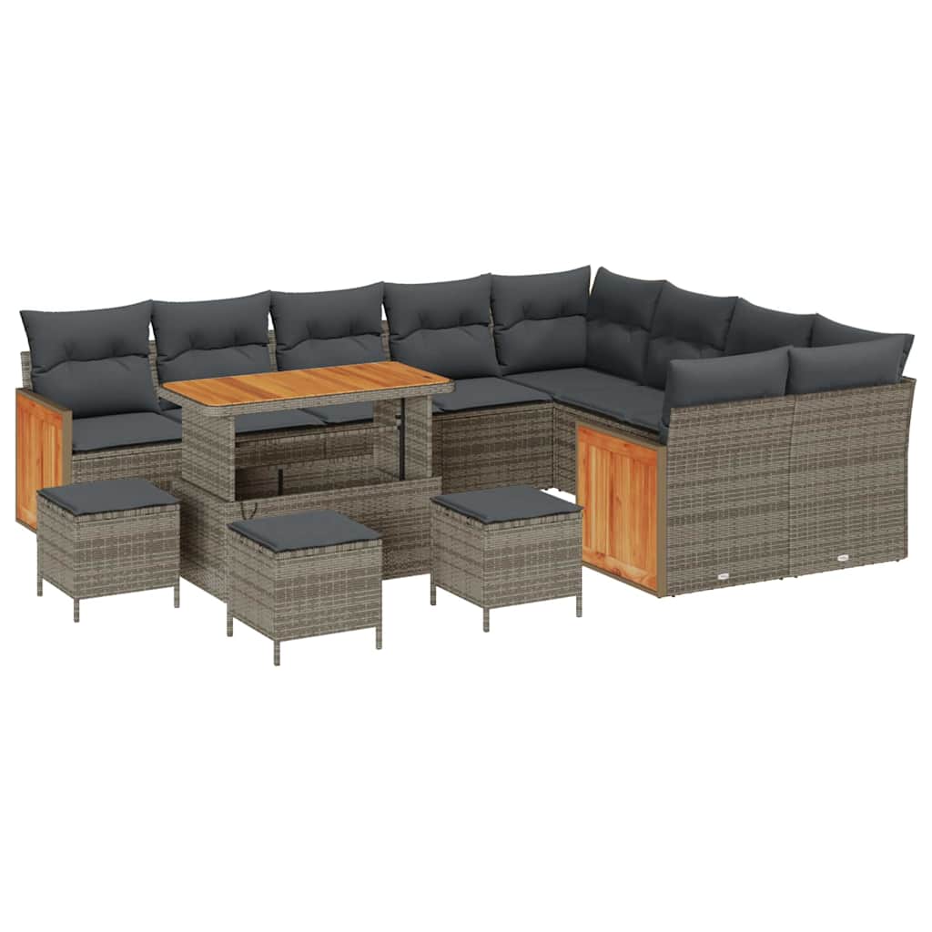 Tuinbankenset met kussen 14 pcs Grijs poly rattan is nu te koop bij PeponiXL, paradijselijk wonen!