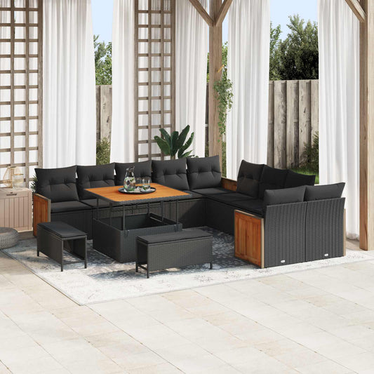 Tuinbankenset met kussen 17 pcs Zwart poly rattan is nu te koop bij PeponiXL, paradijselijk wonen!