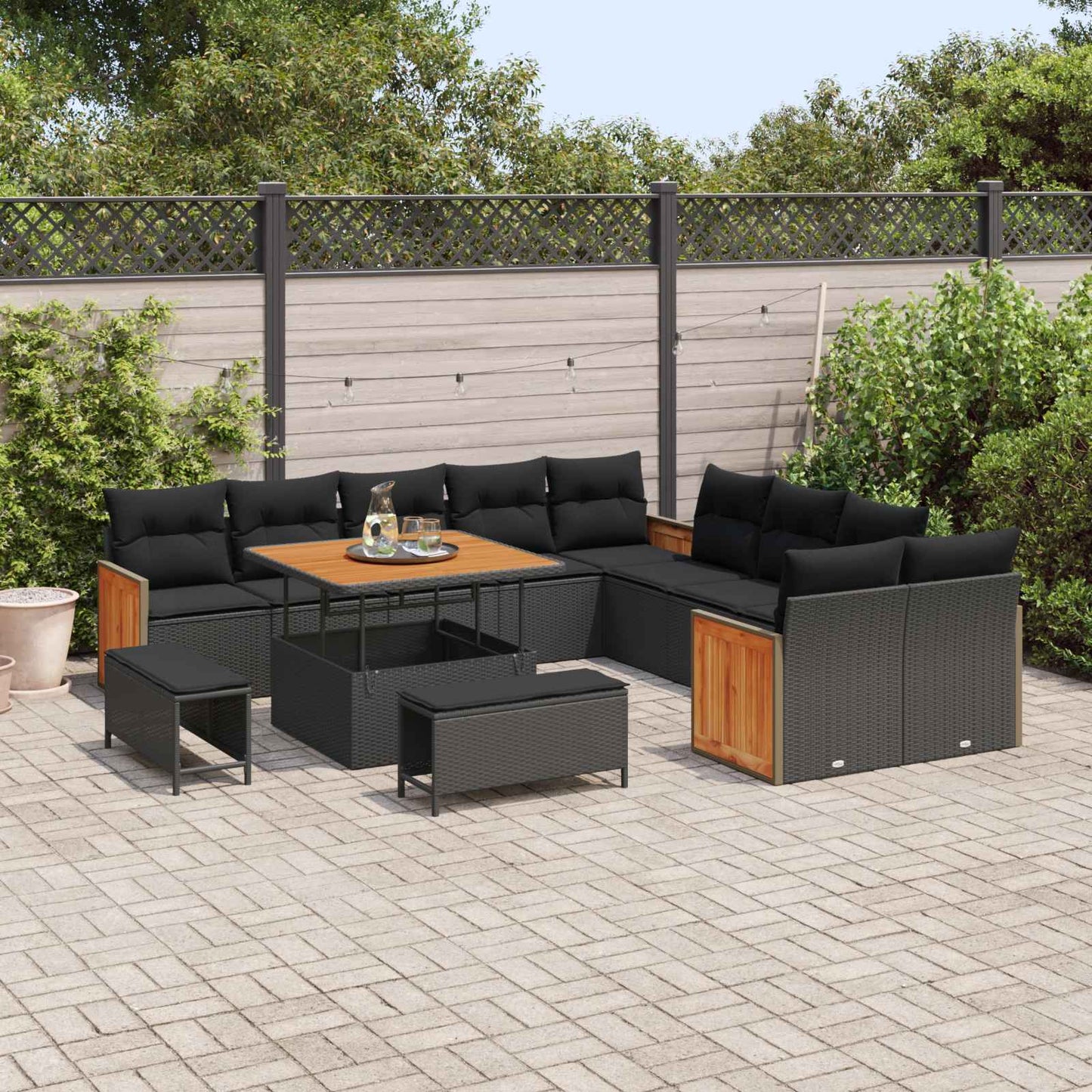 Tuinbankenset met kussen 17 pcs Zwart poly rattan is nu te koop bij PeponiXL, paradijselijk wonen!
