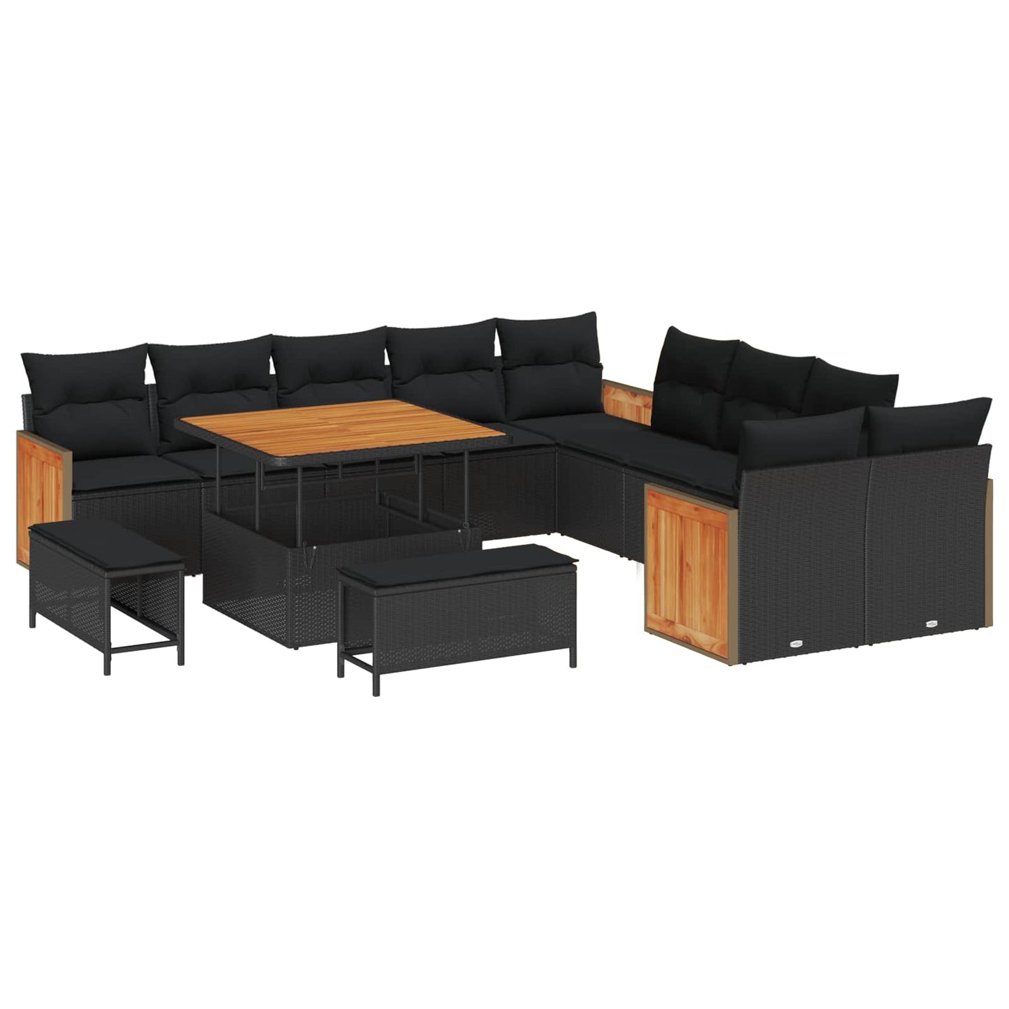 Tuinbankenset met kussen 17 pcs Zwart poly rattan is nu te koop bij PeponiXL, paradijselijk wonen!