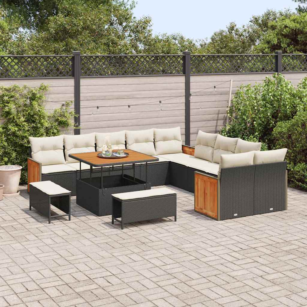 Tuinbankenset met kussen 17 pcs Zwart en Crème poly rattan is nu te koop bij PeponiXL, paradijselijk wonen!