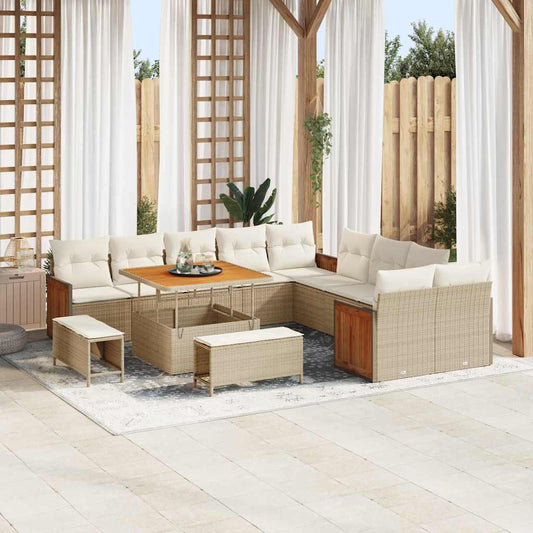 Tuinbankenset met kussen 17 pcs Beige en Crème poly rattan is nu te koop bij PeponiXL, paradijselijk wonen!