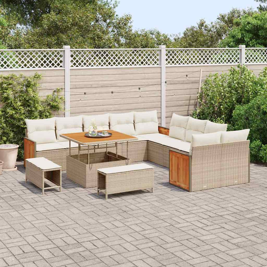 Tuinbankenset met kussen 17 pcs Beige en Crème poly rattan is nu te koop bij PeponiXL, paradijselijk wonen!