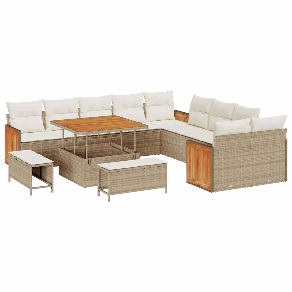 Tuinbankenset met kussen 17 pcs Beige en Crème poly rattan is nu te koop bij PeponiXL, paradijselijk wonen!