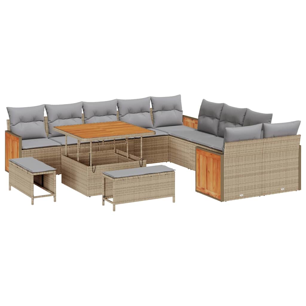 Tuinbankenset 17 pcs Beige en Licht Grijs poly rattan is nu te koop bij PeponiXL, paradijselijk wonen!