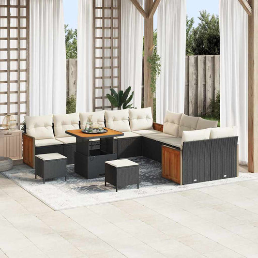 Tuinbankenset met kussen 17 pcs Zwart en Crème poly rattan is nu te koop bij PeponiXL, paradijselijk wonen!