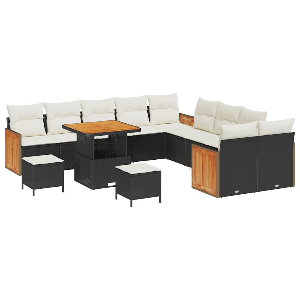 Tuinbankenset met kussen 17 pcs Zwart en Crème poly rattan is nu te koop bij PeponiXL, paradijselijk wonen!