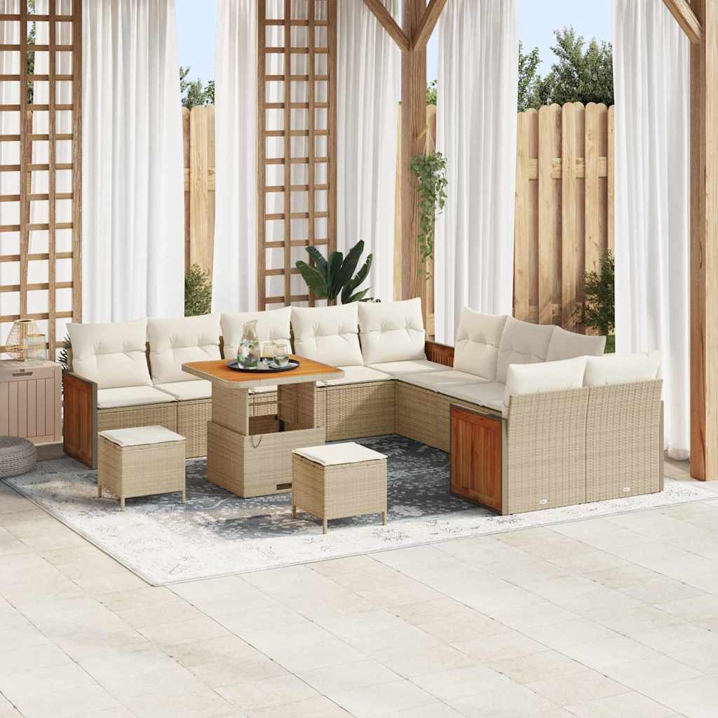 Tuinbankenset met kussen 17 pcs Beige en Crème poly rattan is nu te koop bij PeponiXL, paradijselijk wonen!