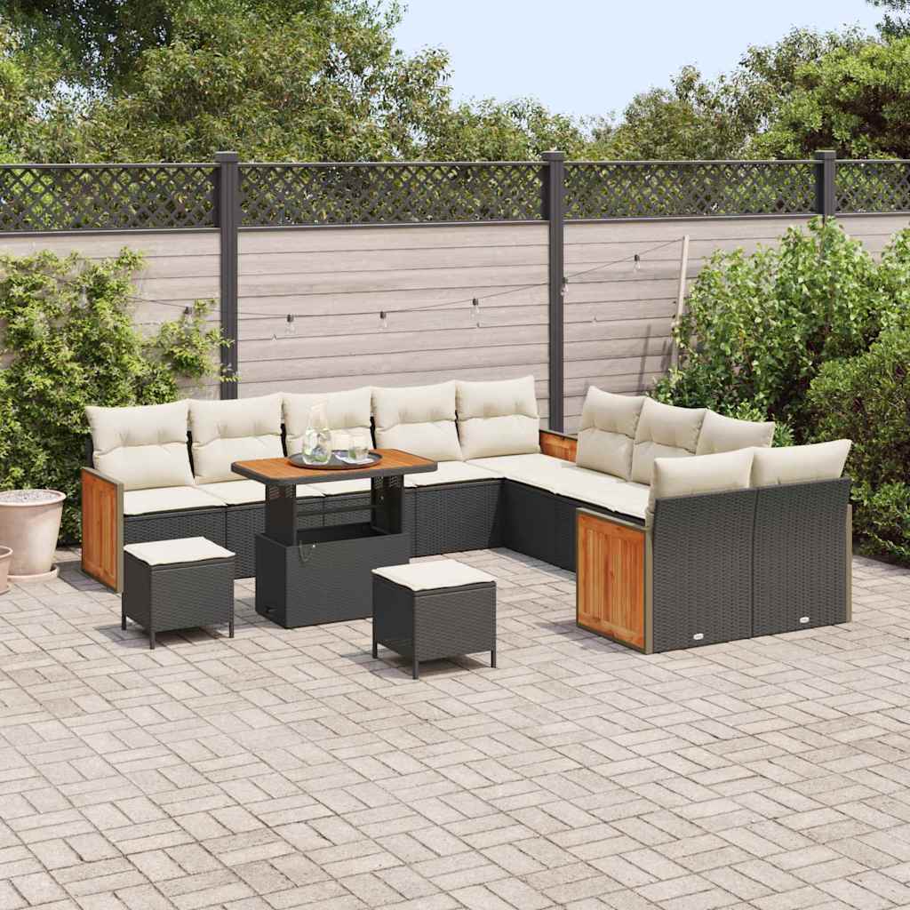 Tuinbankenset met kussen 17 pcs Zwart en Crème poly rattan is nu te koop bij PeponiXL, paradijselijk wonen!