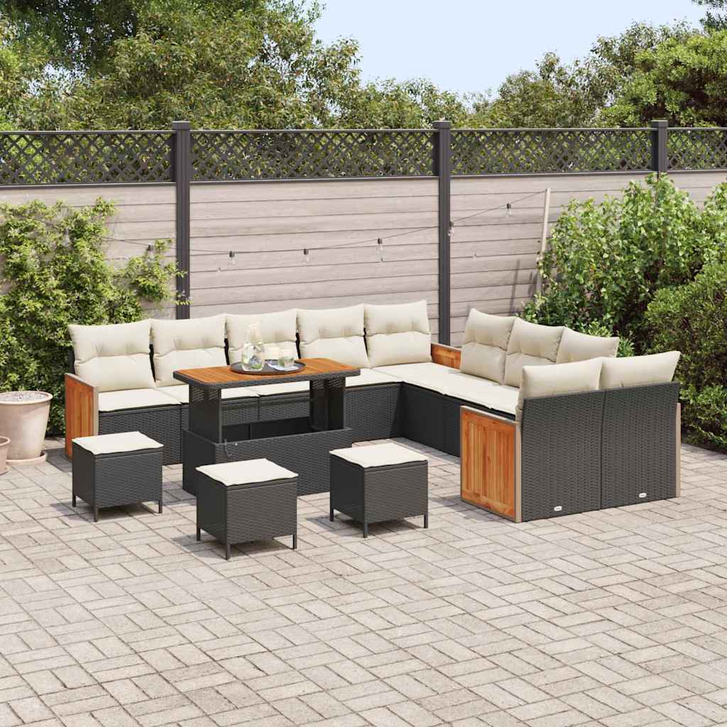 Tuinbankenset met kussen 18 pcs Zwart en Crème poly rattan is nu te koop bij PeponiXL, paradijselijk wonen!